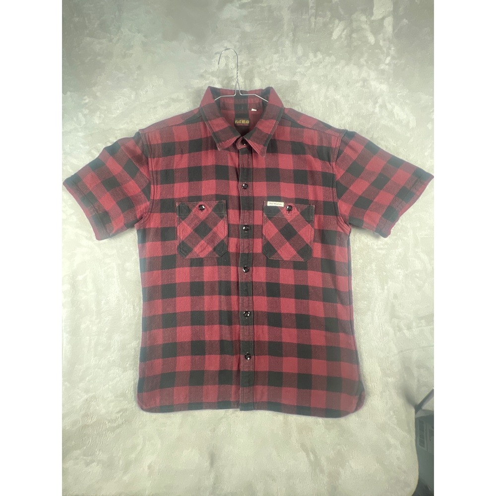 The Flat Head Mens Red Black Buffalo Check Short Sleeve Flannel Shirt Size 42